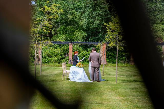 Garden view wedding altar