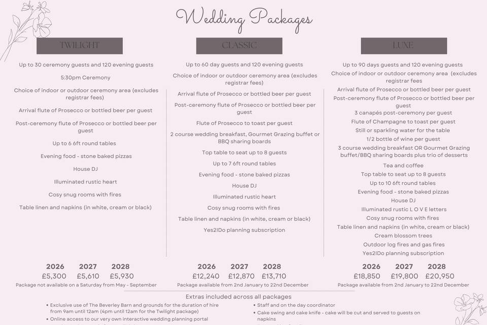 Wedding Packages 2026 - 2028