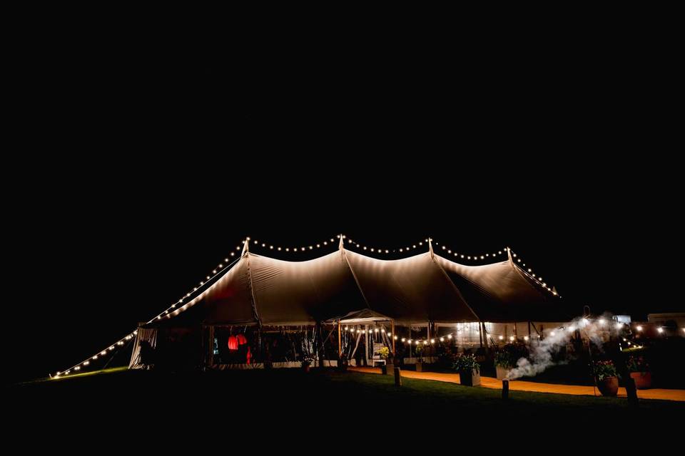 Night time wedding marquee