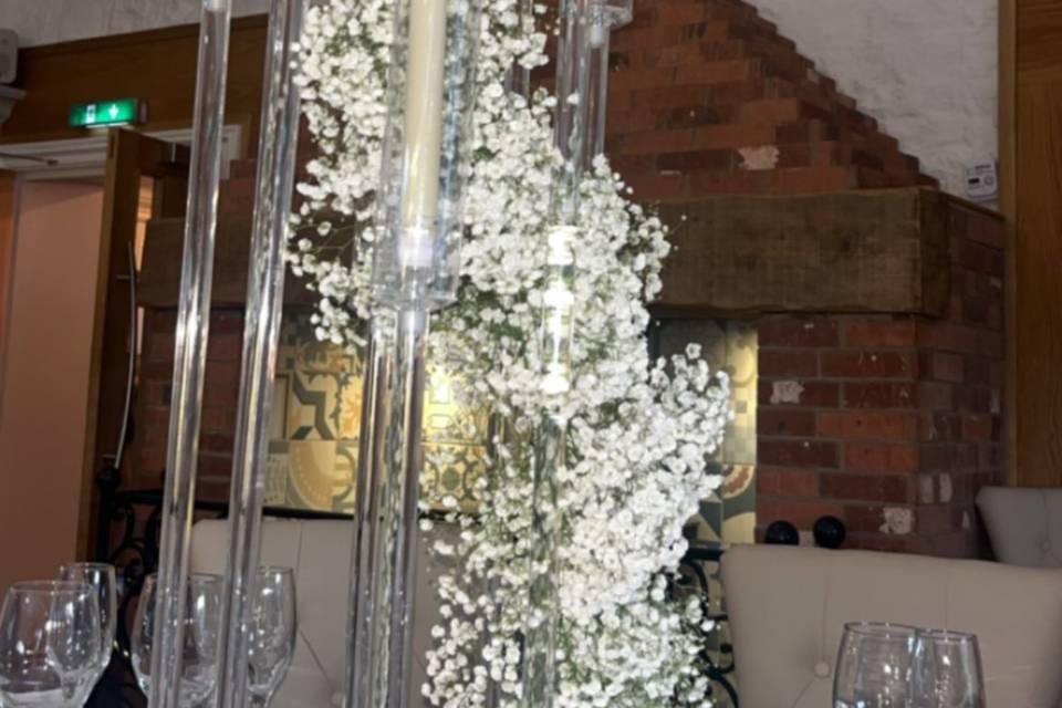 Gypsophila around candelabra