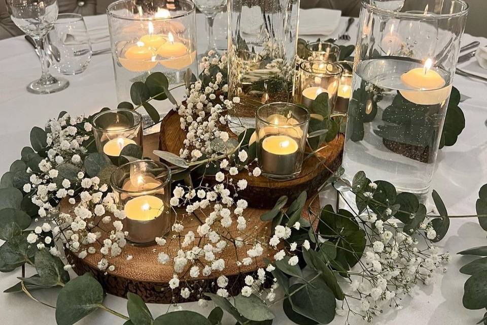 Rustic logs and candles