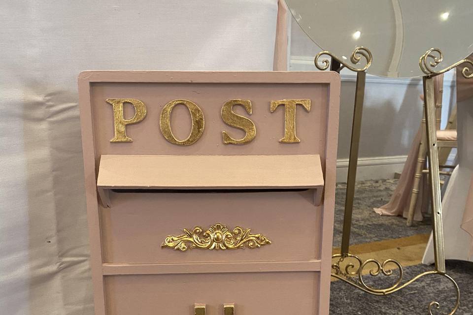 Blush pink and gold postbox