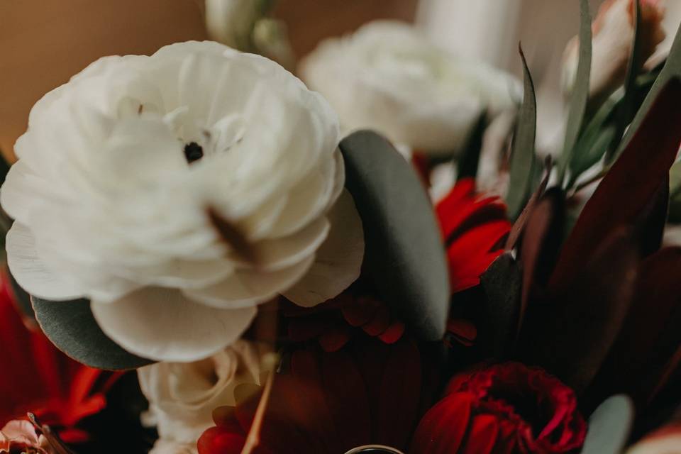 Flowers and wedding rings