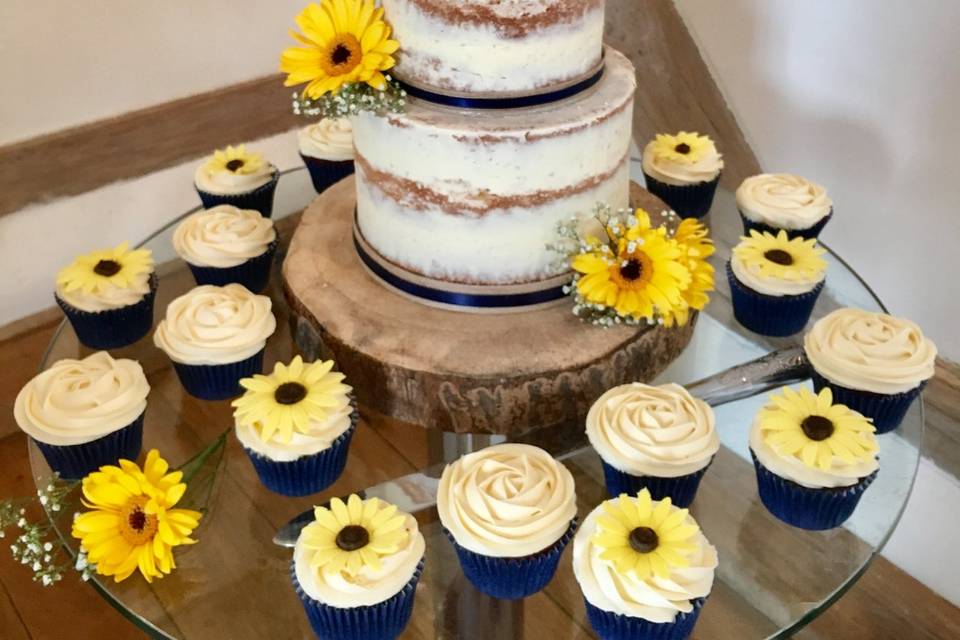 Sunflower Navy Naked Cupcakes