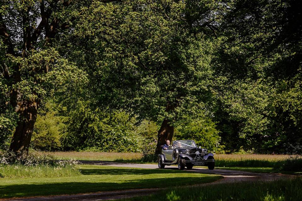 Meols Hall wedding car arrives