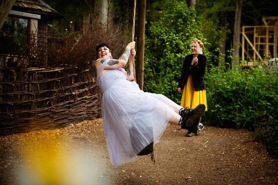 Bride on a rope swing