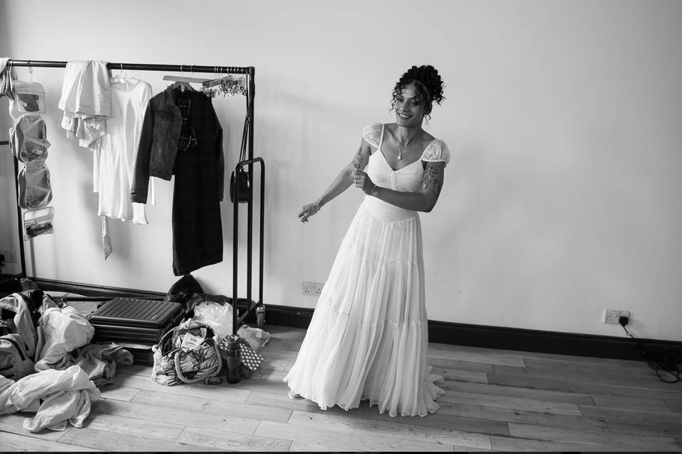 Bride dancing for joy