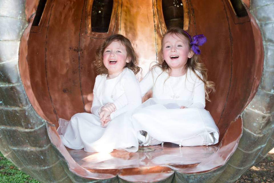 Flower girls laughing