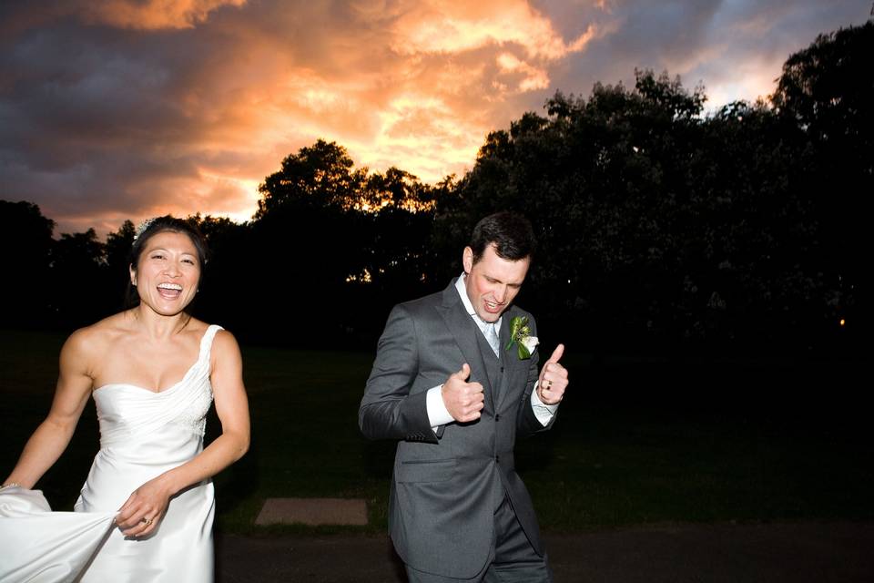 Bride and groom sunset