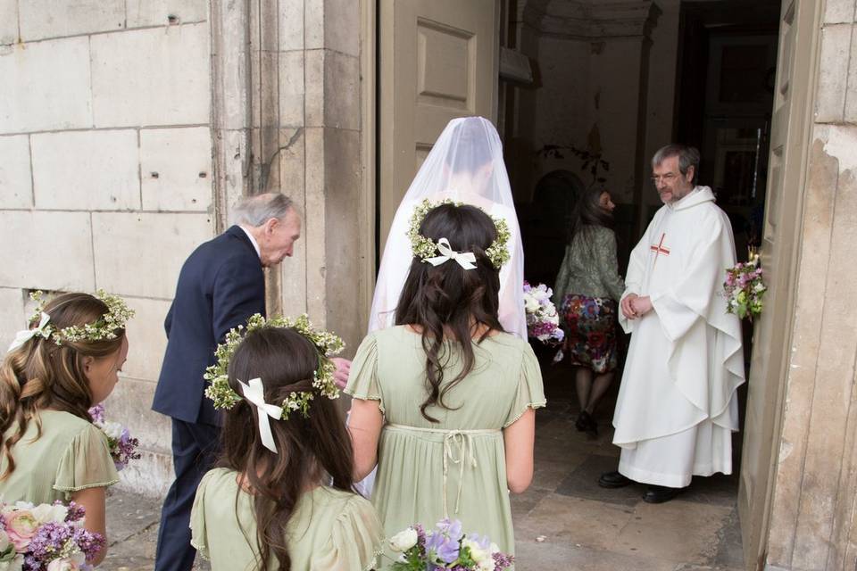 Arriving at the church