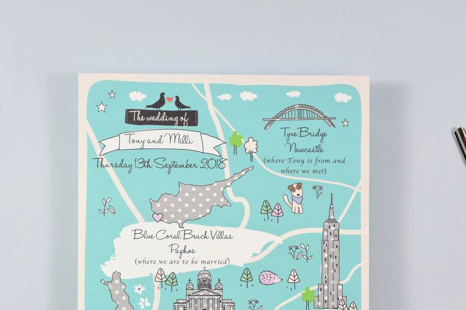 Bespoke illustrate map - wedding stationery