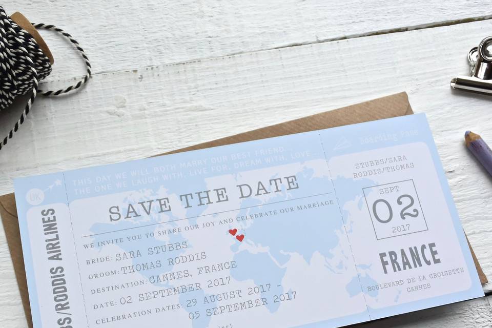 Boarding pass save the date