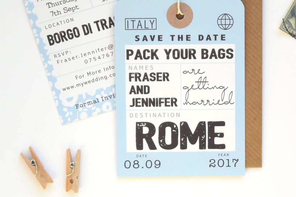 Luggage tag save the date