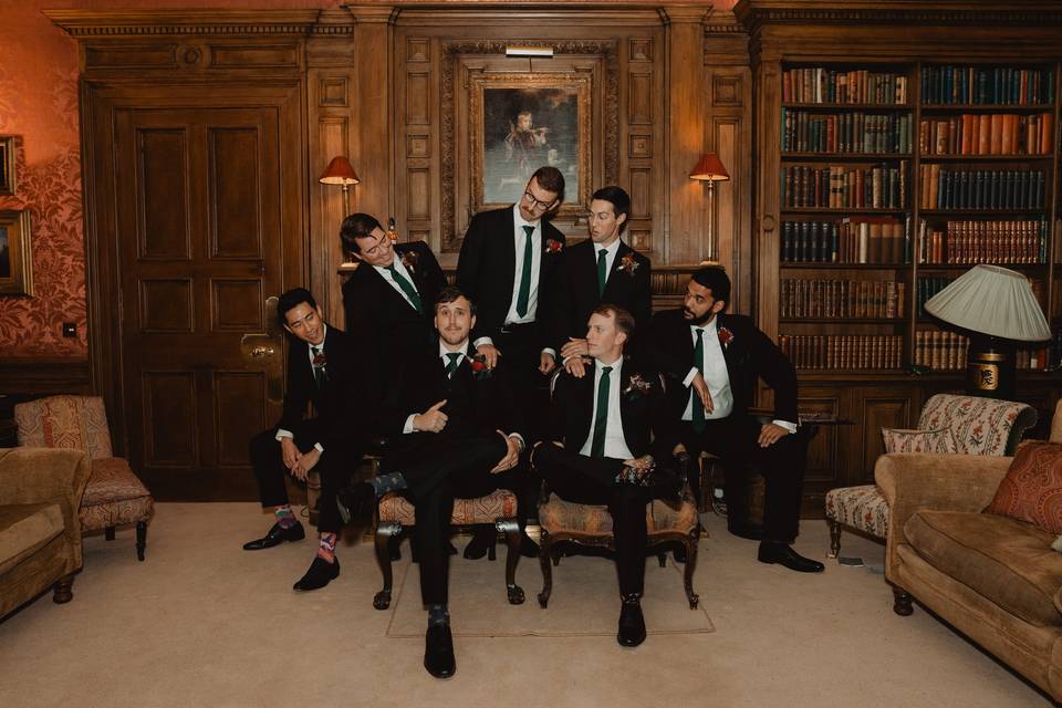 Groom & Groomsmen in Library