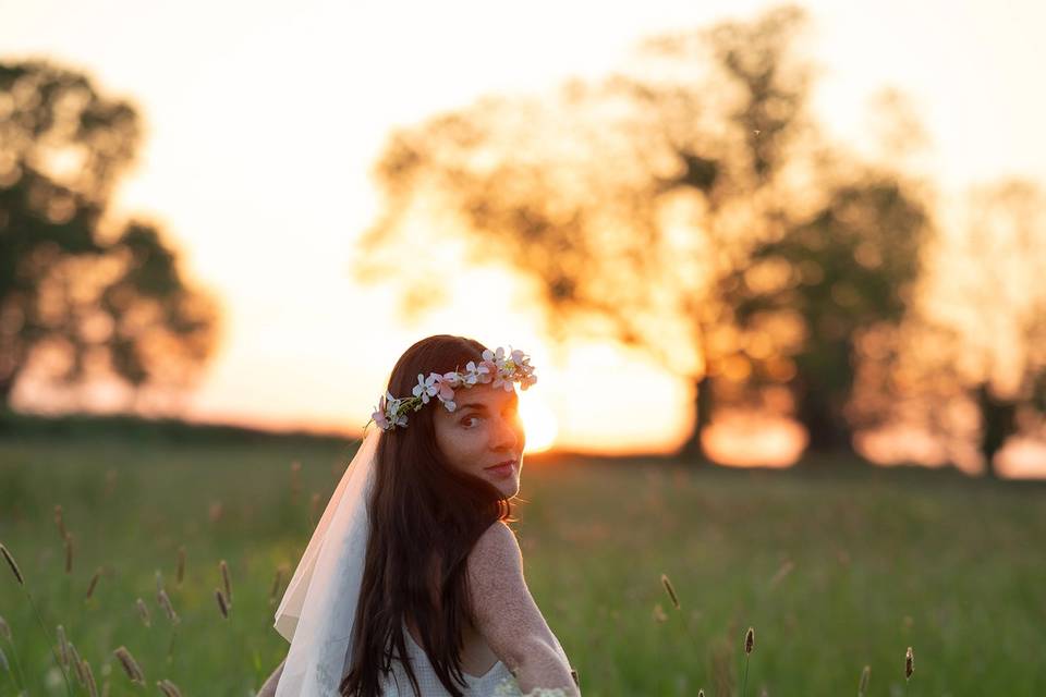 Bride at sunset