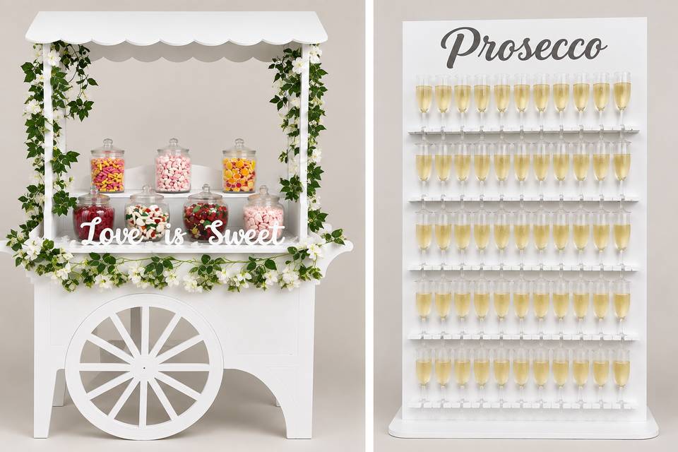Sweet Cart & Prosecco Wall