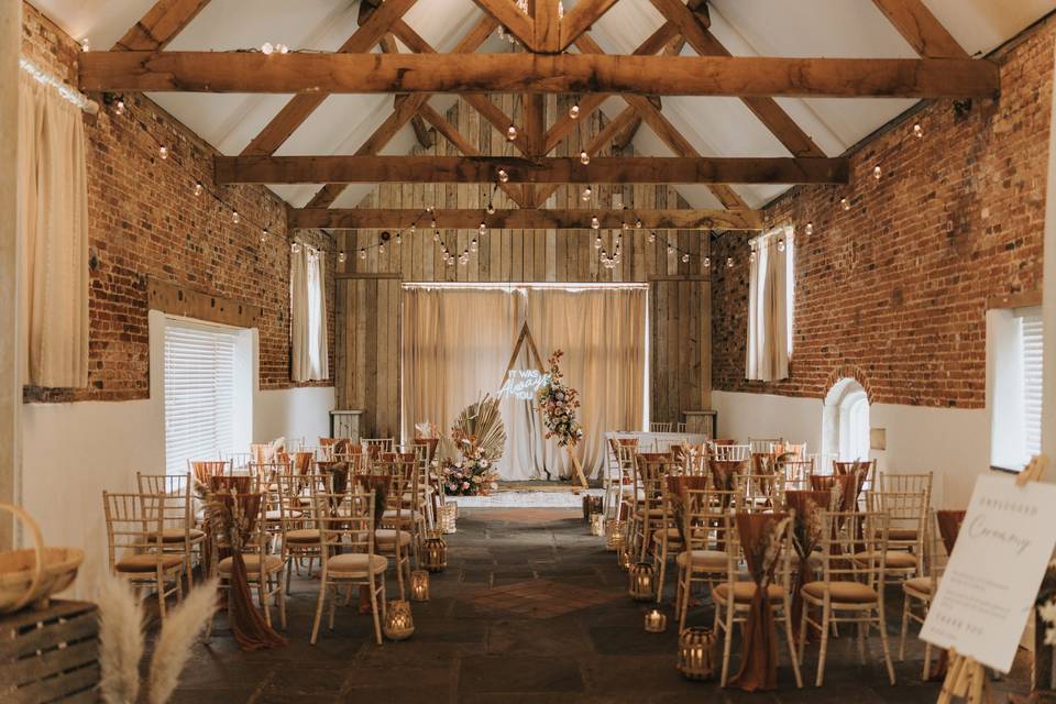 Ceremony set-ups in the Barn