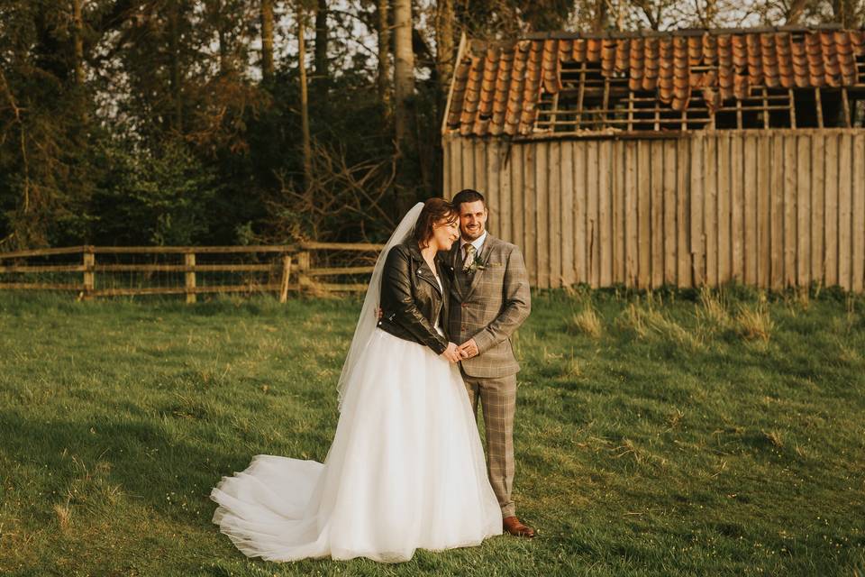 Newlyweds at golden hour