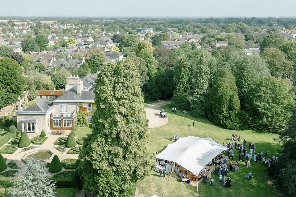 Aerial Shot of Formal Lawn