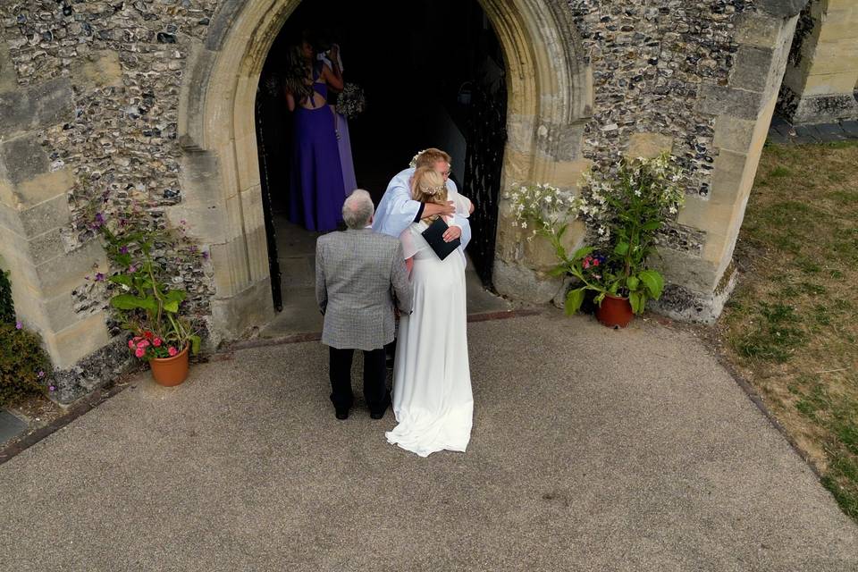 Aerial bride & father.