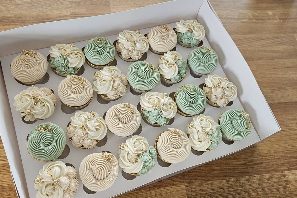 Sage green & cream cupcakes
