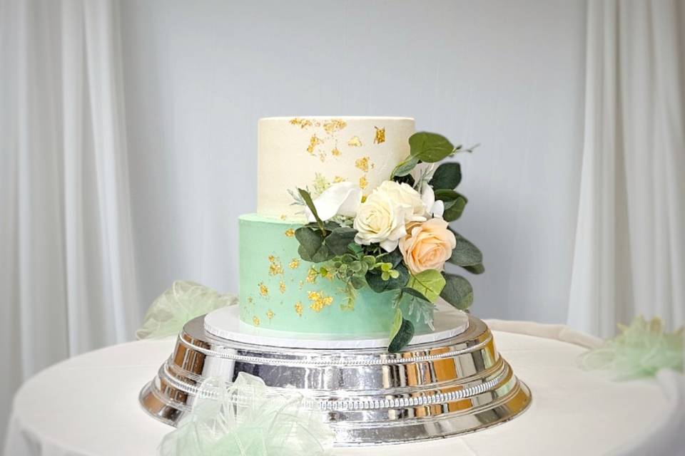 2-tier, white/mint buttercream