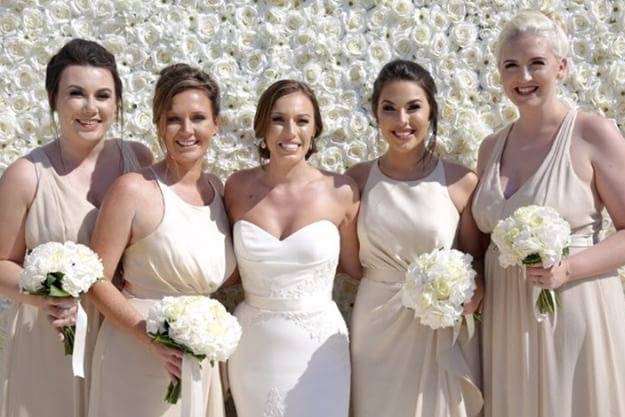 Pink Rose and Baby's Breath Bridesmaid Bouquets