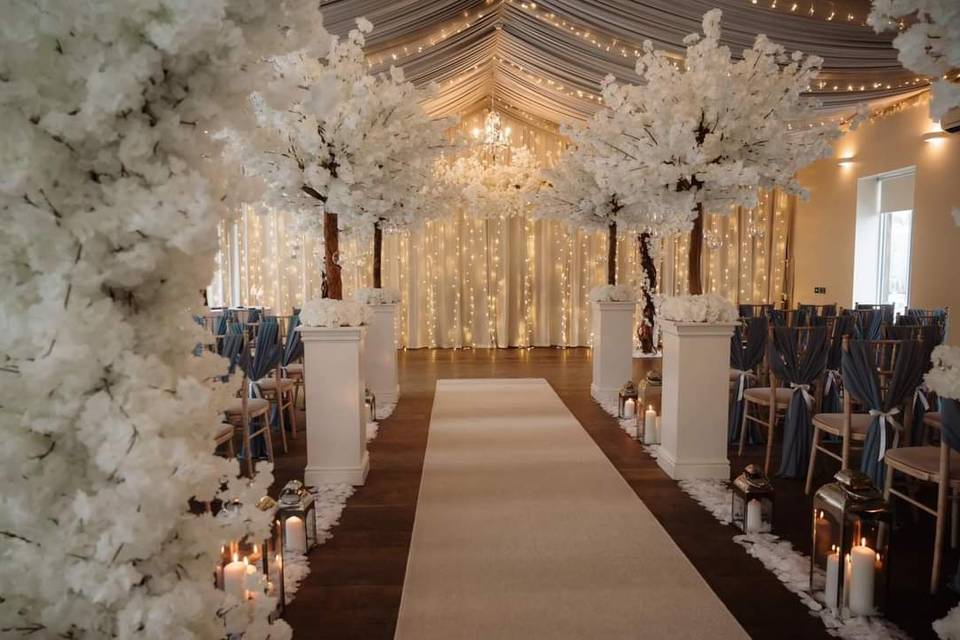 Blossom lined aisle