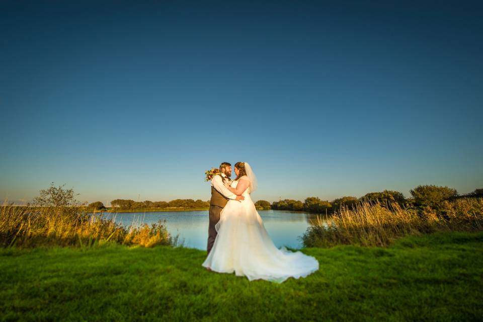 Newlyweds by the water