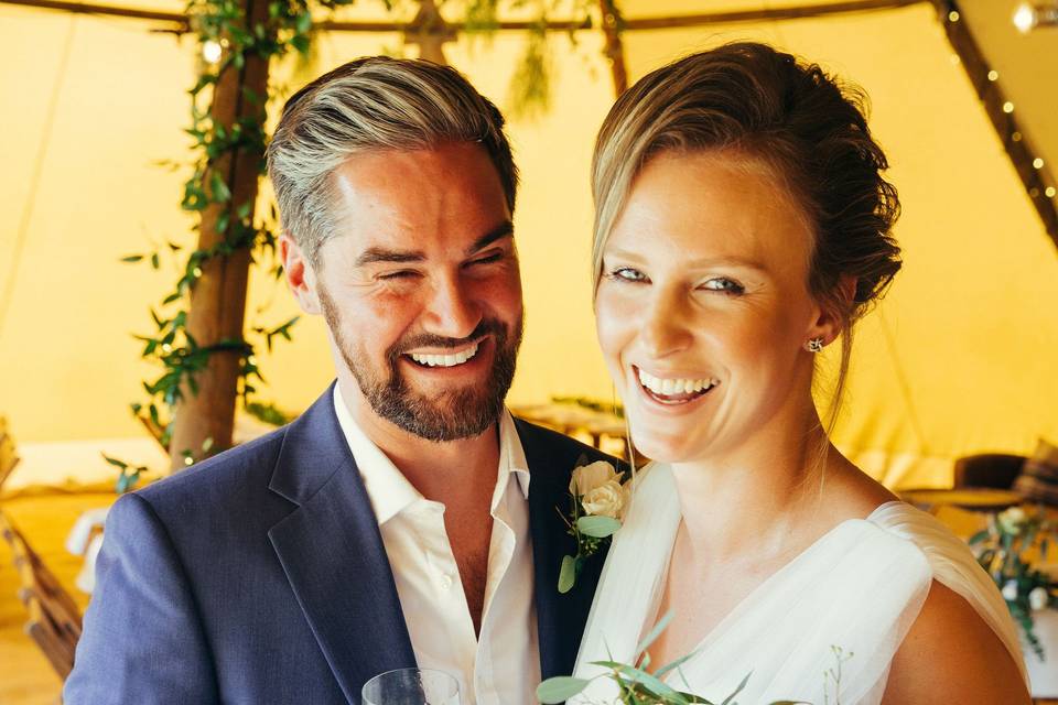 Newlyweds in the tipi tent