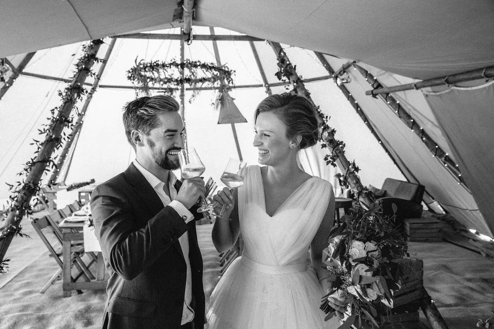 Newlyweds in the tipi tent