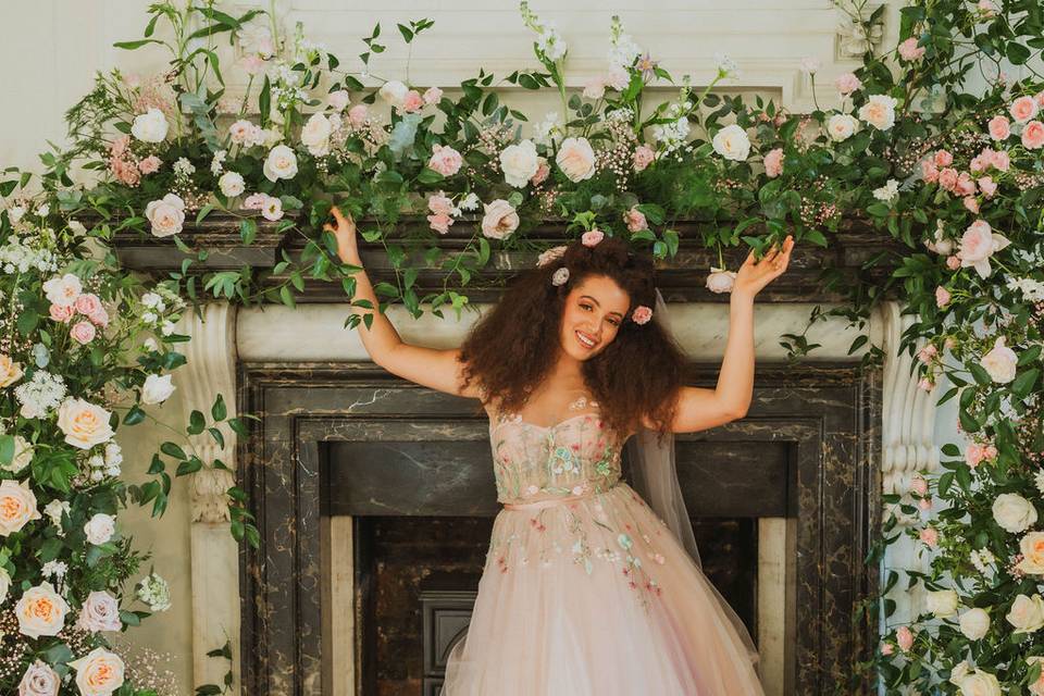 Floral bride at Chicheley Hall