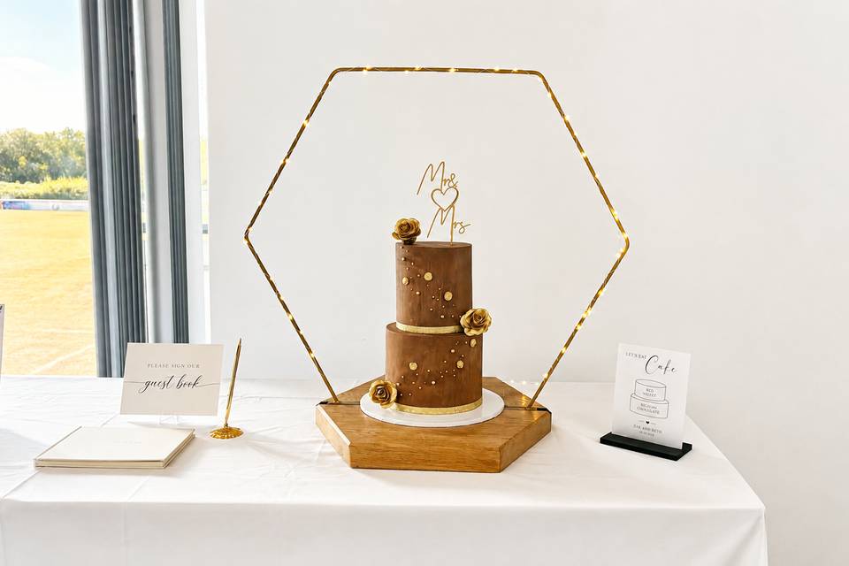 Chocolate/gold wedding cake