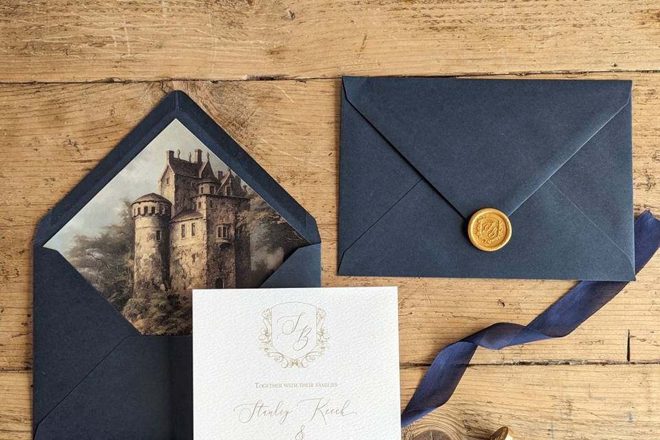 Baroque Navy Wedding Invite