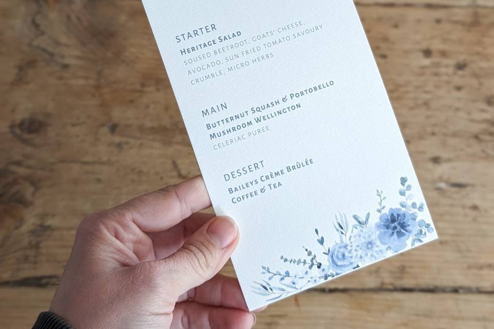 Blue Floral Menu