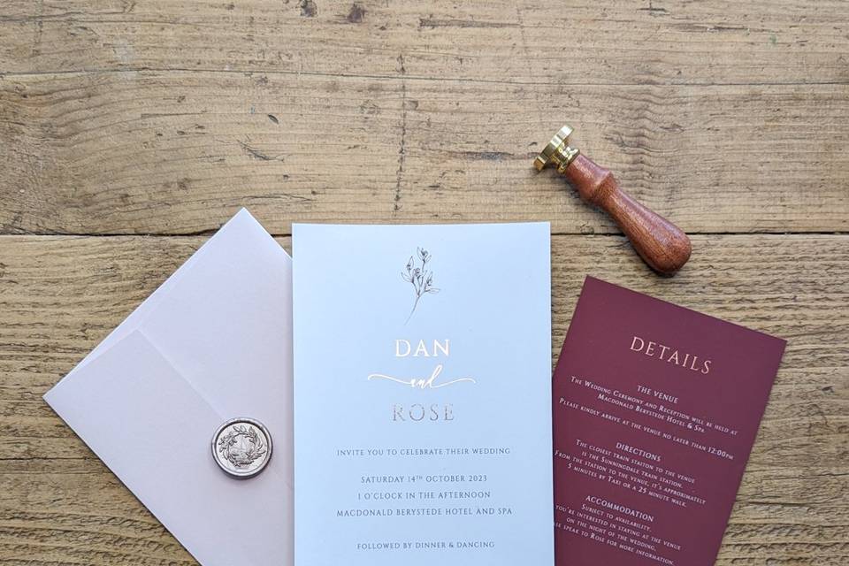 Pink and rose gold invite