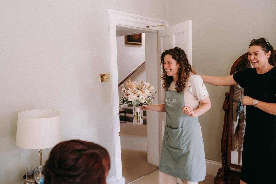 Delivering bouquet