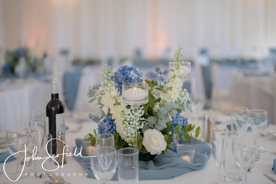 Blue floral centrepiece