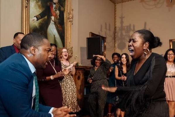 Wedding guests dancing