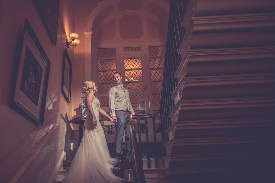 Newlyweds on the staircase