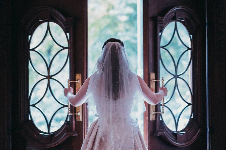 Bride in grand doorway