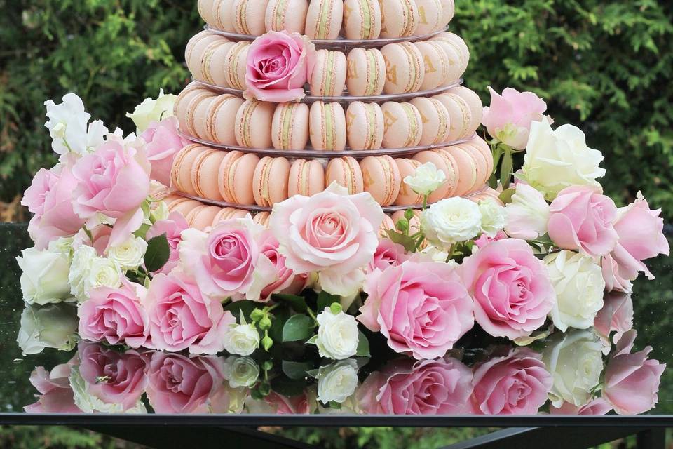 Floral peach macaron tower