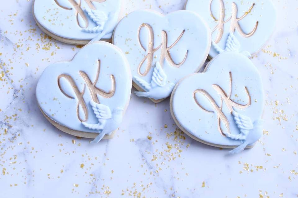 Blue heart wedding biscuits