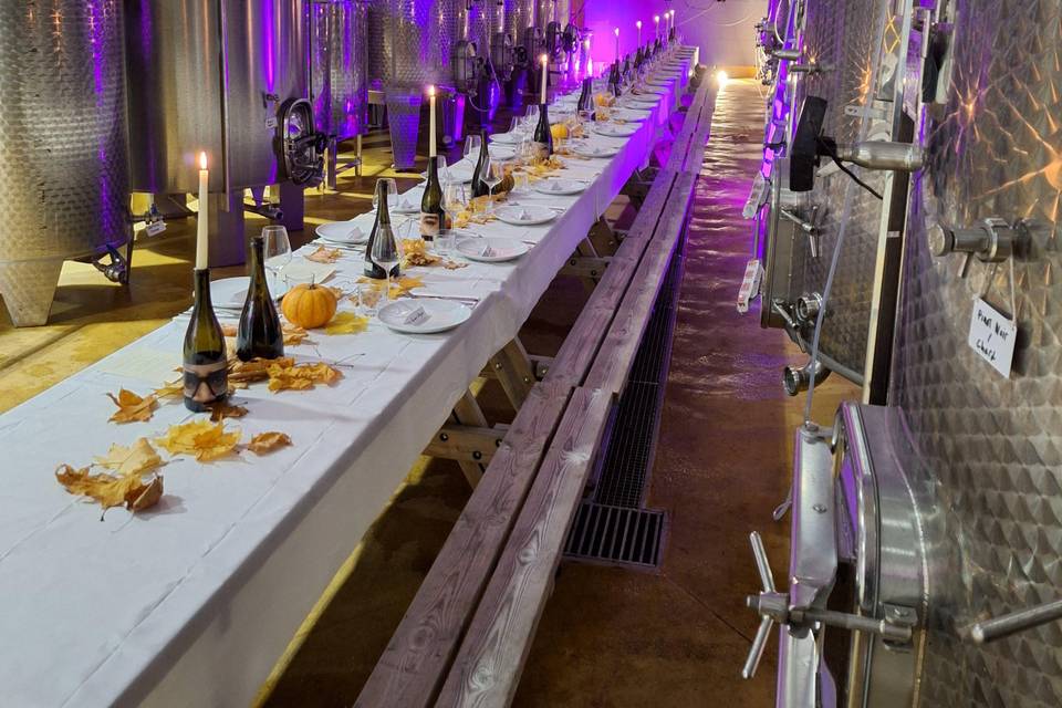 Dining amongst the wine tanks