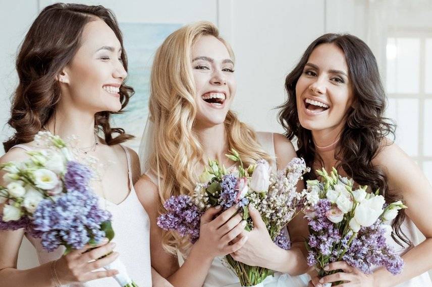 Bridesmaids at garden wedding