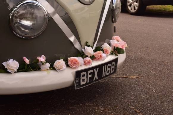 Floral decor on Bert the VW van