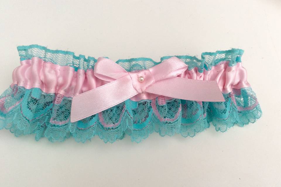 Aqua blue and pink garter