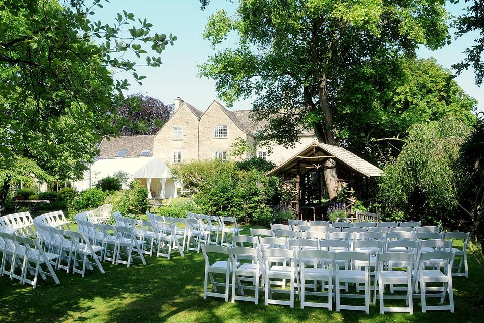 The Rose Arbour and the garden façade of Friars Court