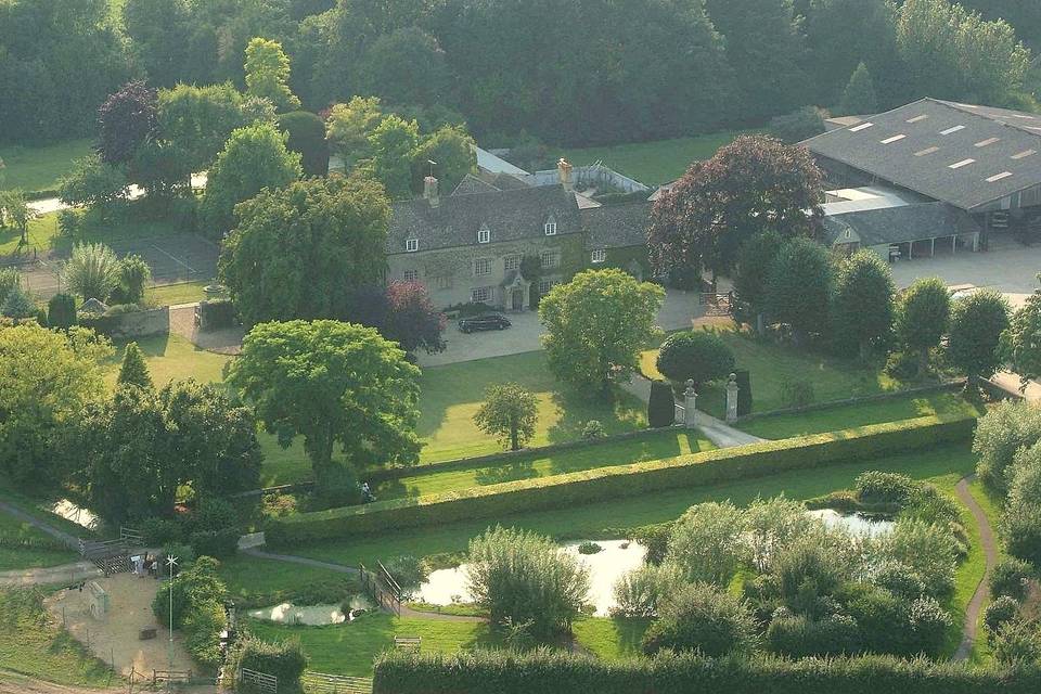 Aerial view of the front of the house