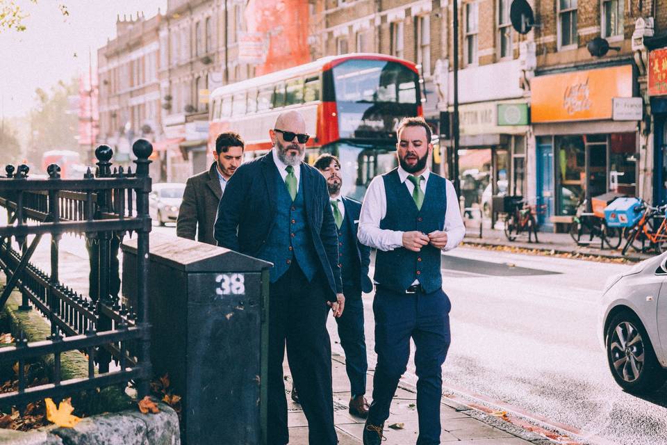 Groomsmen through London